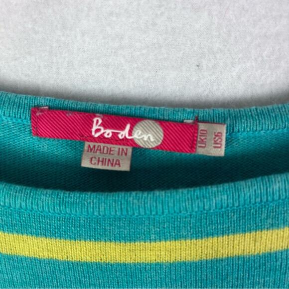 Boden Sweater Womens 6 Green Yellow Striped Boat Neck Cashmere Angora - Picture 12 of 12